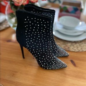 Black booties with jeweled studs